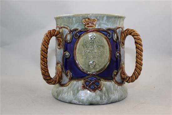 A Royal Doulton stoneware Lord Nelson three handled tyg, c.1905, 16.5cm